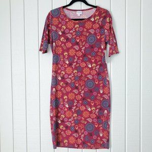 LuLaRoe Julia Dress Meduim Moana Tropical Print Bodycon Fitted Pink Orange NWT